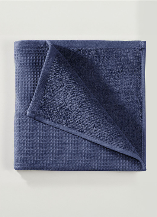 Frottier Handtücher - Waffelpiqué-Frottier-Serie aus Baumwolle, in Größe 200 (2 Handtücher, 50/100 cm) bis 204 (1 Duschtuch, 70/140 cm), in Farbe BLAU Ansicht 1