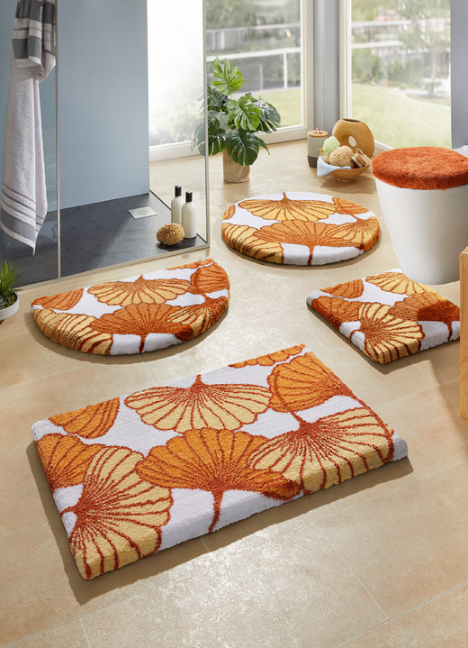Badgarnituren - Badgarnitur mit Ginkgoblätter-Motiv, in Größe 100 (Vorleger halbrund, 50/ 80 cm) bis 112 (WC-Deckelbezug, 47/ 50 cm), in Farbe CAPPUCCINO Ansicht 16
