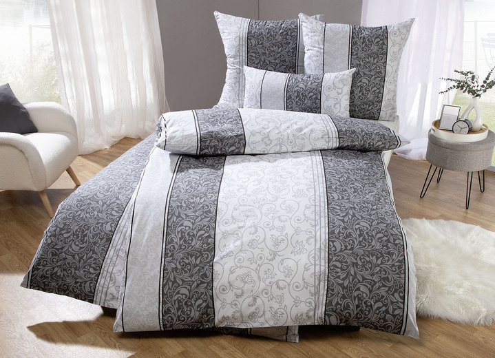 Bettwäschegarnituren - Bettwäsche-Garnitur in Renforcé-Qualität, in Größe 111 (40/80 cm + 135/200 cm) bis 412 (2x 80/80 cm + 2x 135/200 cm), in Farbe GRAU Ansicht 1