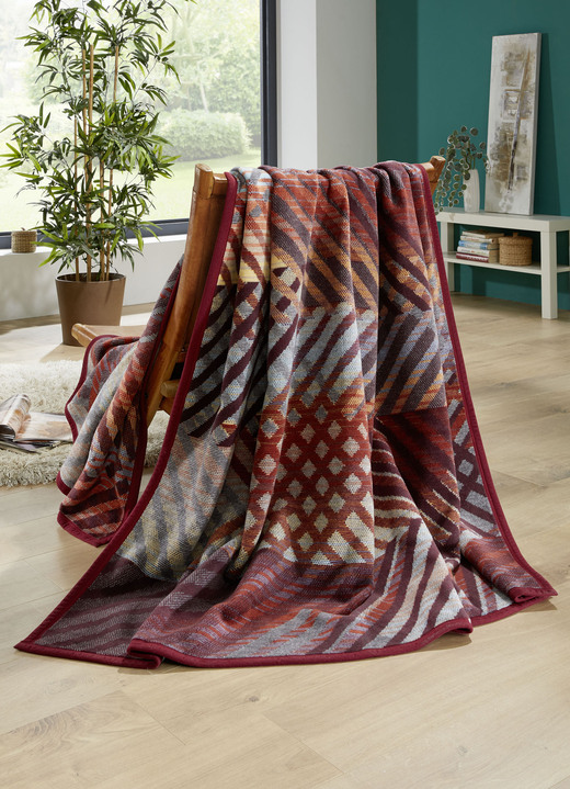Decken - Schlafdecke mit Veloursbandeinfassung, in Farbe MULTICOLOR, in Ausführung Mit Zickzack-Dessin Ansicht 1