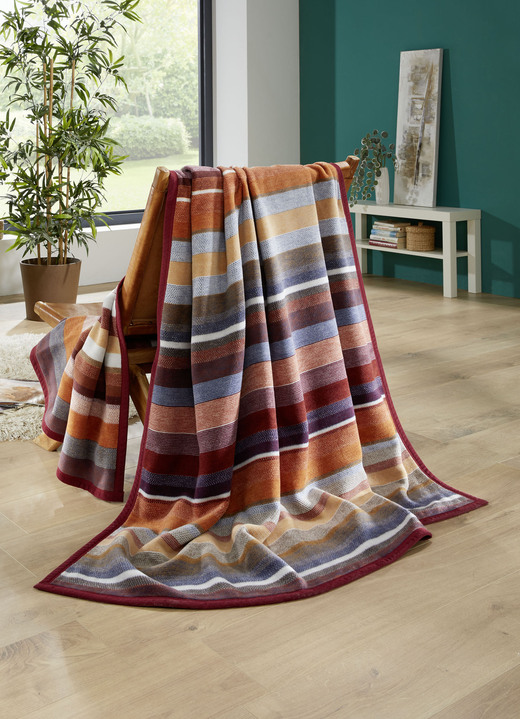 Decken - Schlafdecke mit Veloursbandeinfassung, in Farbe MULTICOLOR, in Ausführung Mit Streifen-Dessin Ansicht 1