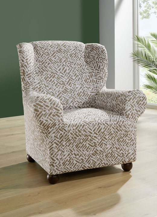 Sessel- & Sofaüberwürfe - Angenehme Stretchbezüge, in Größe 101 (Sesselbezug) bis 113 (Ohrensessel-Bezug), in Farbe CREME Ansicht 19