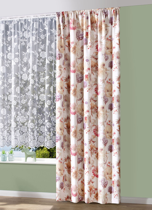 Klassisch - Floral gestaltete Übergardine, in Größe 358 (H145xB140 cm) bis 456 (H245xB140 cm), in Farbe ROSÉ Ansicht 1