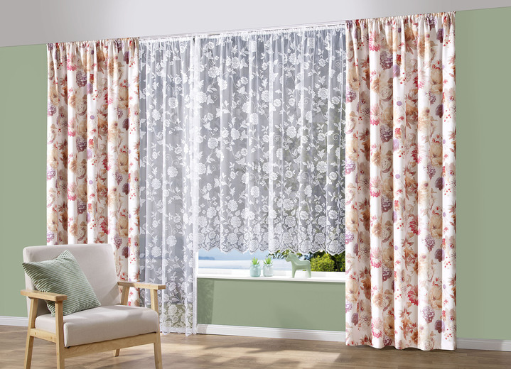 Klassisch - Floral gestaltete Übergardine, in Größe 358 (H145xB140 cm) bis 456 (H245xB140 cm), in Farbe ROSÉ Ansicht 4