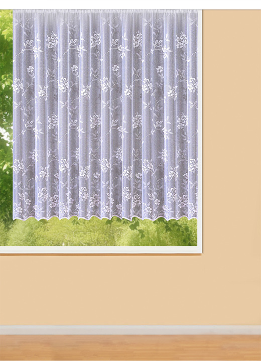 Klassisch - Blumenfenster-Store mit Universalschienenband, in Größe 140 (H125xB300 cm) bis 179 (H175xB450 cm), in Farbe WEISS Ansicht 1
