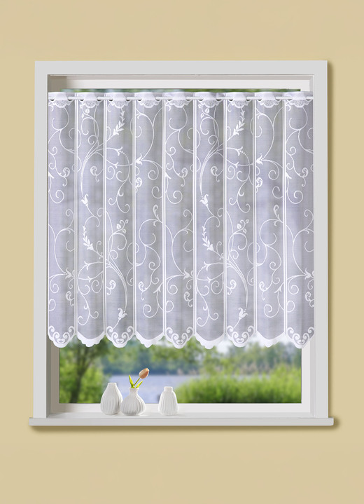 Kurzgardinen - Kleinfenster-Store in Jacquard-Qualität, in Größe 661 (30x105 cm) bis 890 (120x105 cm), in Farbe WEISS Ansicht 1