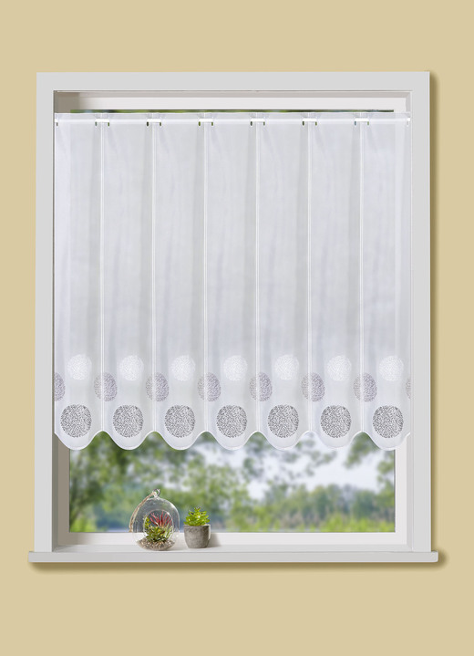 Kurzgardinen - Kurzstore mit gewelltem Abschluss, in Größe 661 (H30xB 96 cm) bis 884 (H90xB160 cm), in Farbe TAUPE-WEISS Ansicht 2