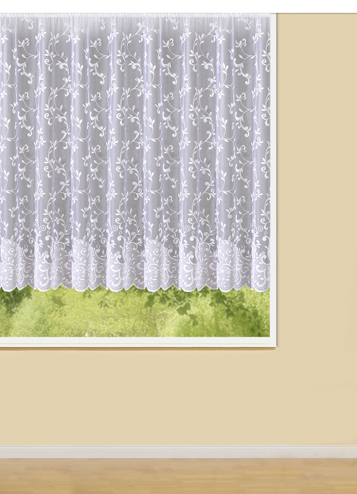 Klassisch - Hübscher Blumenfenster-Store, in Größe 140 (125x300 cm) bis 179 (175x450 cm), in Farbe WEISS Ansicht 1