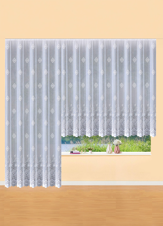 Klassisch - Kombifreundlicher Store mit Universalschienenband, in Größe 140 (H125xB300 cm) bis 298 (H245xB600 cm), in Farbe WEISS Ansicht 1