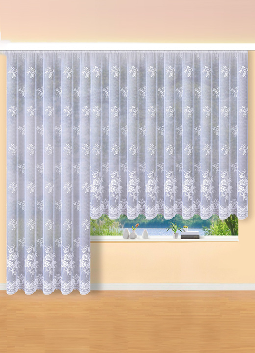 Klassisch - Floral dessinierter Store mit Universalschienenband, in Größe 136 (H100xB300 cm) bis 298 (H245xB600 cm), in Farbe WEISS Ansicht 1