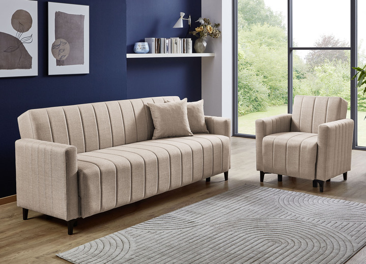 Polstergruppen - Frei im Raum aufstellbare Polstermöbel mit Bettfunktion, in Farbe GRAU, in Ausführung Polstergruppe, 2-teilig (1 Dreisitzer, 1 Zweisitzer) Ansicht 7