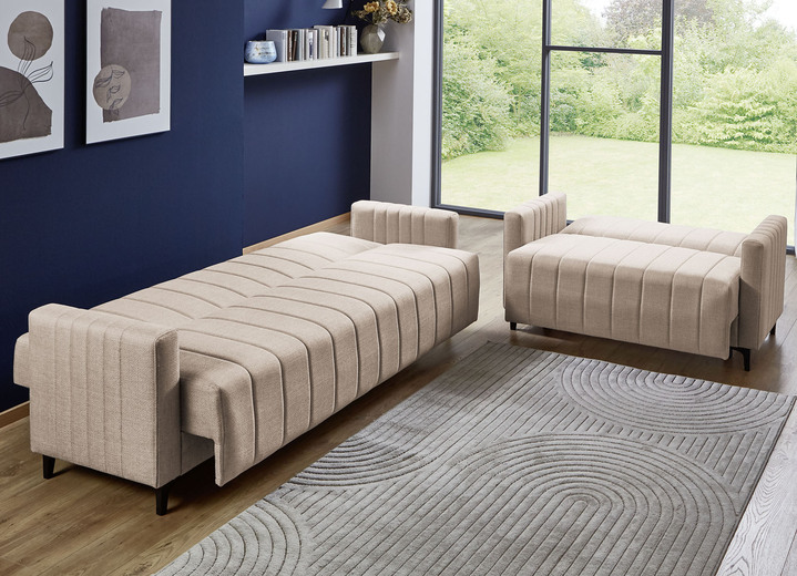 Polstergruppen - Frei im Raum aufstellbare Polstermöbel mit Bettfunktion, in Farbe GRAU, in Ausführung Polstergruppe, 2-teilig (1 Dreisitzer, 1 Zweisitzer) Ansicht 4