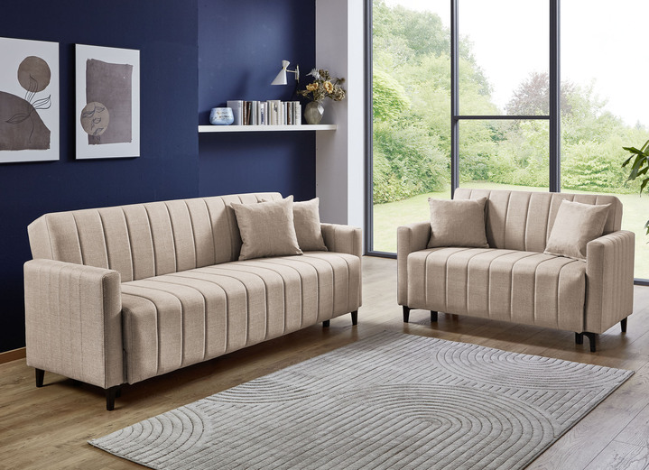 Polstergruppen - Frei im Raum aufstellbare Polstermöbel mit Bettfunktion, in Farbe GRAU, in Ausführung Polstergruppe, 2-teilig (1 Dreisitzer, 1 Zweisitzer) Ansicht 3