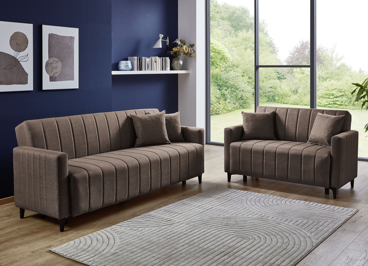 Polstergruppen - Frei im Raum aufstellbare Polstermöbel mit Bettfunktion, in Farbe GRAU, in Ausführung Polstergruppe, 2-teilig (1 Dreisitzer, 1 Zweisitzer) Ansicht 5