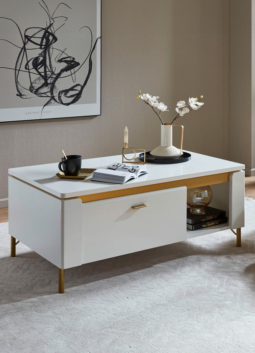 Couchtische - Couchtisch mit Schublade, in Farbe WEISS-GOLD Ansicht 1