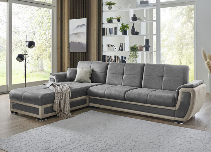 Polstergruppen - Polstermöbel mit Liegefunktion und Bettkasten, in Farbe GRAU-CREME, in Ausführung Polsterecke Ansicht 1