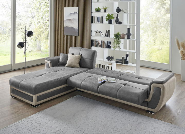 Polstergruppen - Polstermöbel mit Liegefunktion und Bettkasten, in Farbe GRAU-CREME, in Ausführung Polsterecke Ansicht 2
