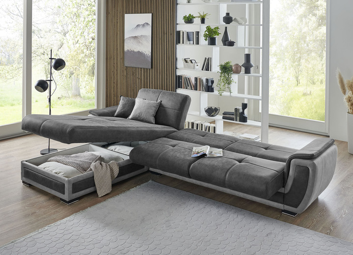 Polstergruppen - Polstermöbel mit Liegefunktion und Bettkasten, in Farbe GRAU-CREME, in Ausführung Polsterecke Ansicht 16