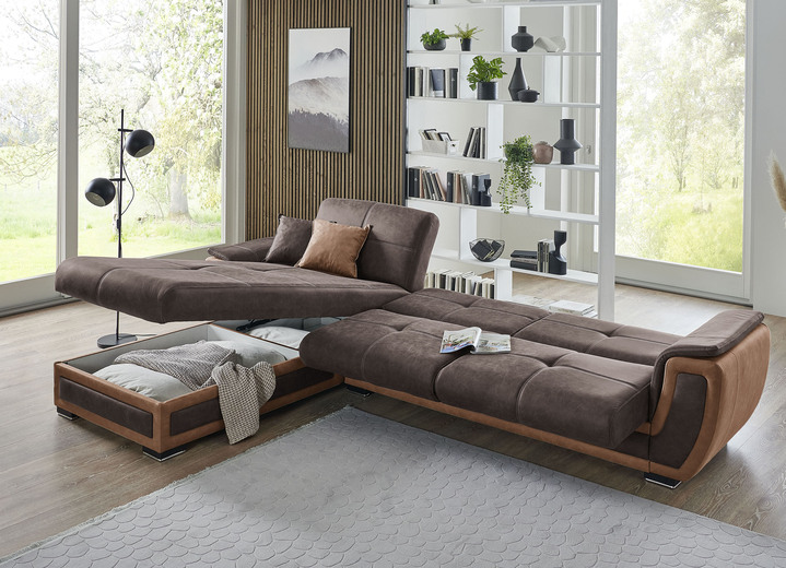 Polstergruppen - Polstermöbel mit Liegefunktion und Bettkasten, in Farbe GRAU-CREME, in Ausführung Polsterecke Ansicht 19