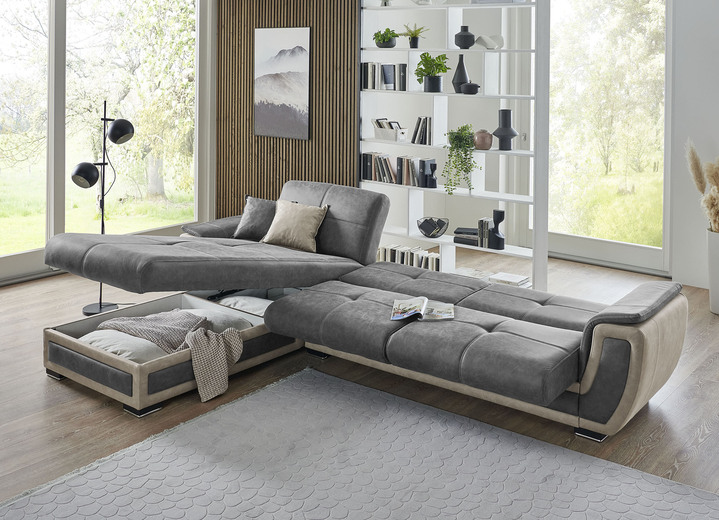 Polstergruppen - Polstermöbel mit Liegefunktion und Bettkasten, in Farbe GRAU-CREME, in Ausführung Polsterecke Ansicht 3