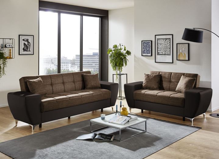 Polstergruppen - Frei im Raum aufstellbare Polstermöbel mit Bettkasten und Liegefunktion, in Farbe BRAUN-BRAUN, in Ausführung Dreisitzer Ansicht 7