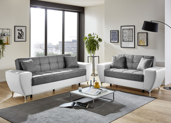 Polstergruppen - Frei im Raum aufstellbare Polstermöbel mit Bettkasten und Liegefunktion, in Farbe BRAUN-BRAUN, in Ausführung Dreisitzer Ansicht 3