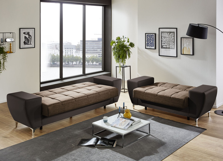 Polstergruppen - Frei im Raum aufstellbare Polstermöbel mit Bettkasten und Liegefunktion, in Farbe BRAUN-BRAUN, in Ausführung Dreisitzer Ansicht 8