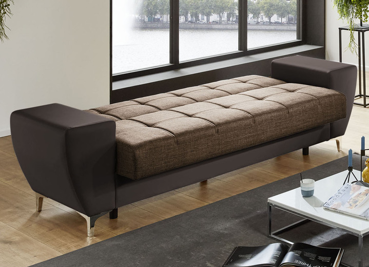 Polstergruppen - Frei im Raum aufstellbare Polstermöbel mit Bettkasten und Liegefunktion, in Farbe BRAUN-BRAUN, in Ausführung Dreisitzer Ansicht 2