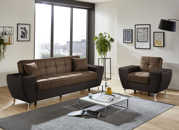 Polstergruppen - Frei im Raum aufstellbare Polstermöbel mit Bettkasten und Liegefunktion, in Farbe BRAUN-BRAUN, in Ausführung Dreisitzer Ansicht 24