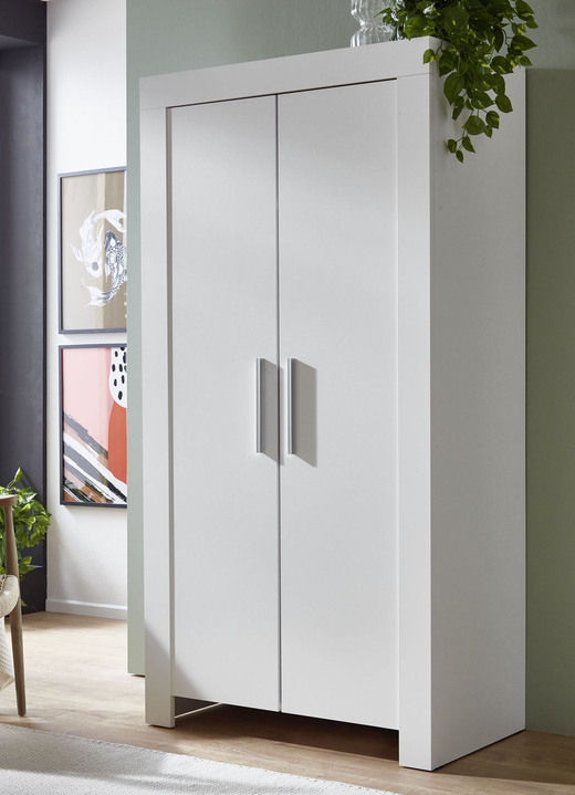 Schlafzimmerschränke - Schrank mit Griffen in Aluminium-Optik, in Farbe WEISS, in Ausführung 2-türig Ansicht 1