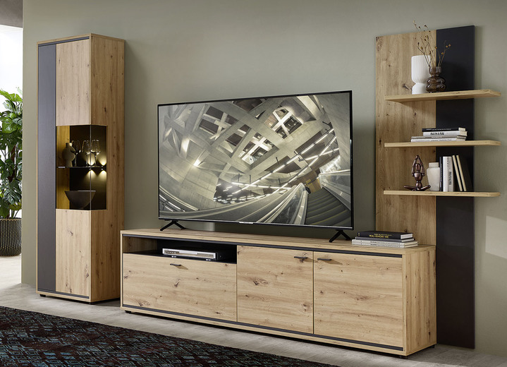 Wohnwände - Wohnwand mit LED-Beleuchtung, in Farbe ARTISAN EICHE-GRAFIT Ansicht 3