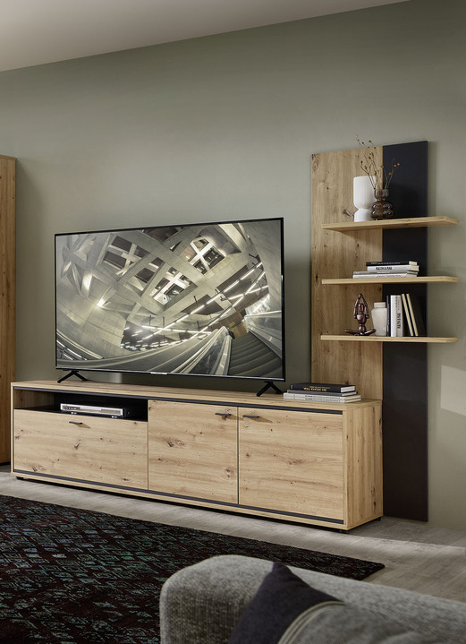 TV- & Hifi-Möbel - TV-Longboard mit Wandpaneel, in Farbe ARTISAN EICHE-GRAFIT Ansicht 1