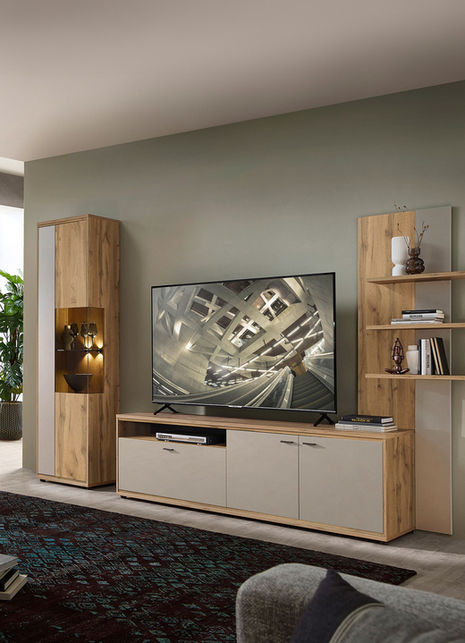 Wohnwände - Wohnwand mit LED-Beleuchtung, in Farbe ARTISAN EICHE-GRAFIT Ansicht 4