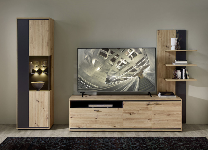 Wohnwände - Wohnwand mit LED-Beleuchtung, in Farbe ARTISAN EICHE-GRAFIT Ansicht 2