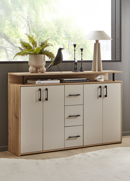 Sideboards - Stylisches Highboard, in Farbe EICHE SONOMA-WEISS Ansicht 2
