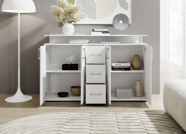 Sideboards - Stylisches Highboard, in Farbe EICHE SONOMA-WEISS Ansicht 4