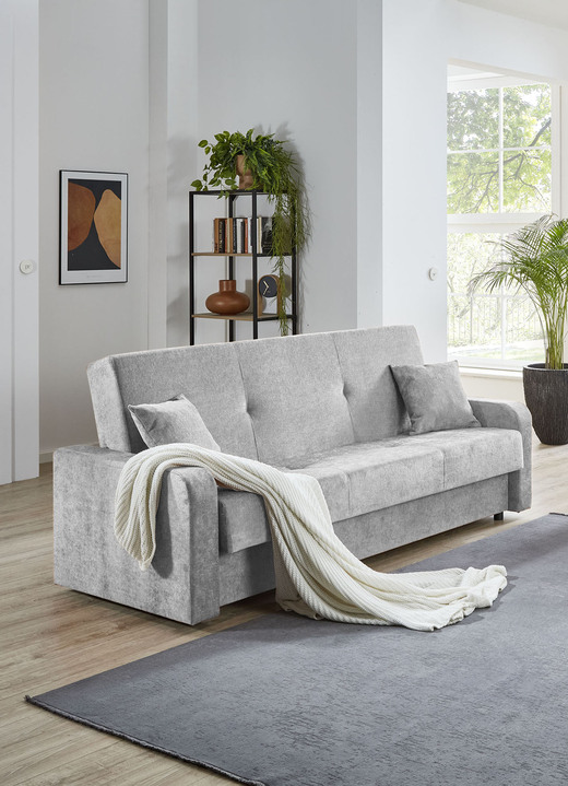 Schlafsofas - Schlafsofa mit Bettkasten, in Farbe HELLGRAU Ansicht 1
