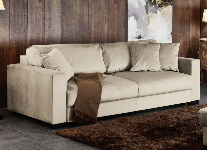 Schlafsofas - Schlafsofa mit bequemer Schaumstoffpolsterung, in Farbe CREME, in Ausführung Ohne Hocker Ansicht 1