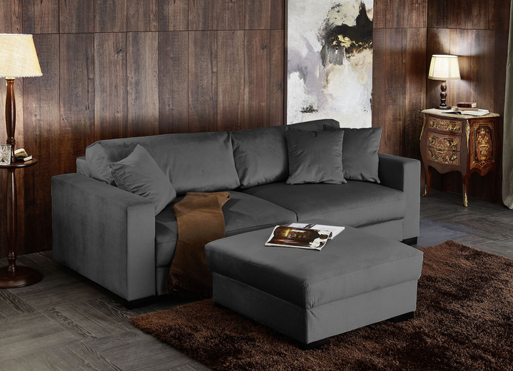 Schlafsofas - Schlafsofa mit bequemer Schaumstoffpolsterung, in Farbe GRAU, in Ausführung mit Hocker Ansicht 11