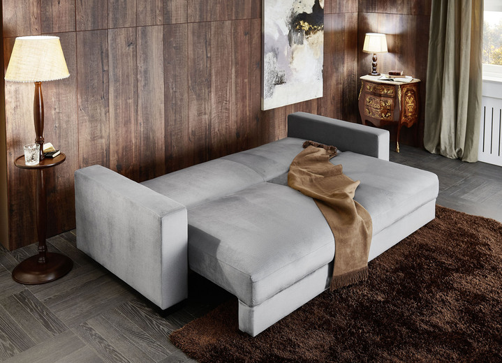 Schlafsofas - Schlafsofa mit bequemer Schaumstoffpolsterung, in Farbe GRAU, in Ausführung mit Hocker Ansicht 4