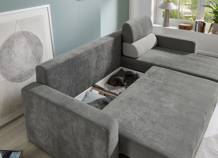 Polsterecken - Komfortable Polsterecke mit Bettfunktion, in Farbe GRAU-HELLGRAU Ansicht 3