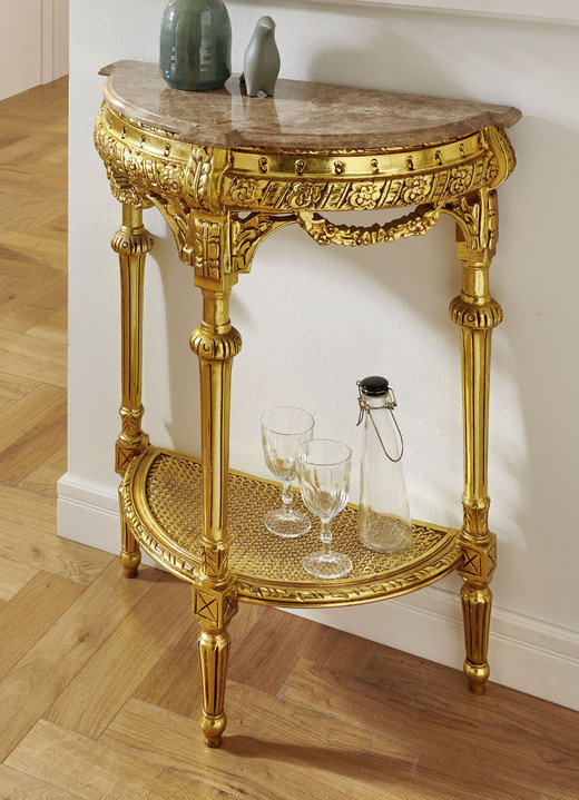 Kleinmöbel - Konsole mit Marmor-Konglomeratplatte, in Farbe GOLD
