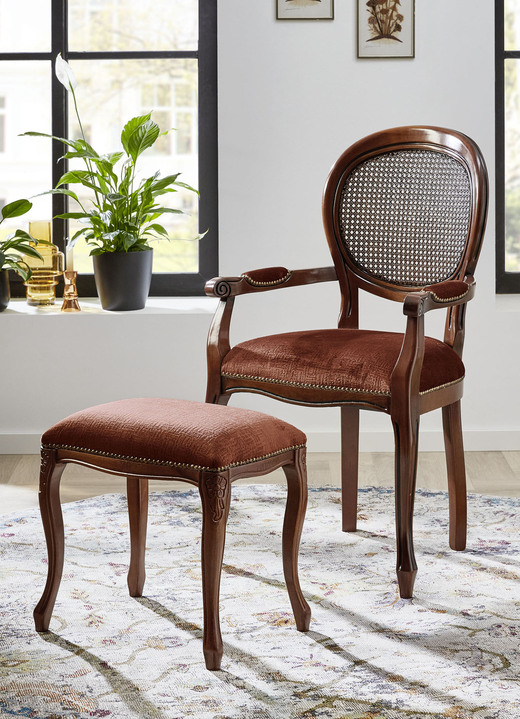 Stilmöbel - Italienische Sitzmöbel auf massivem Buchengestell, in Farbe NUSSBAUM-BRAUN, in Ausführung Hocker Ansicht 2