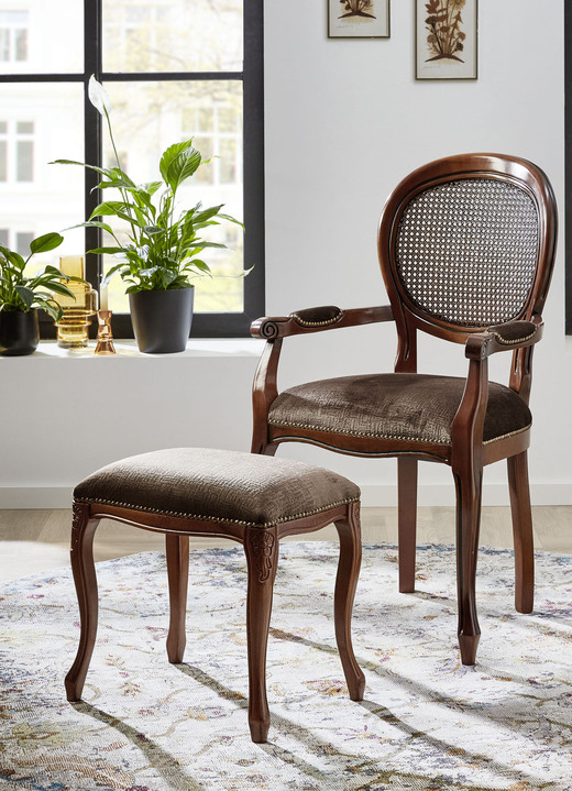 Stilmöbel - Italienische Sitzmöbel auf massivem Buchengestell, in Farbe NUSSBAUM-BRAUN, in Ausführung Hocker Ansicht 3