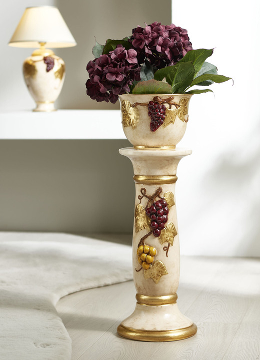 Wohnaccessoires - Säule mit Übertopf mit Blattgoldauflage, in Farbe CREME