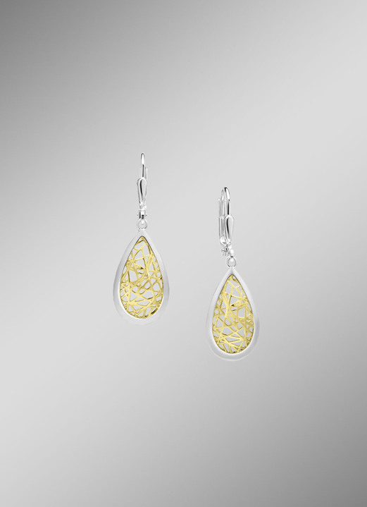 Ohrschmuck - Tropfenförmige Ohrringe mit kunstvollem Bicolor-Design, in Farbe  Ansicht 1