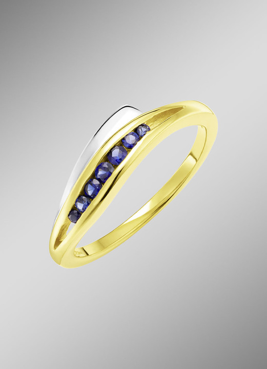 Ringe - Damenring in Bicolor mit synth. Safir, in Größe 160 bis 220, in Farbe  Ansicht 1