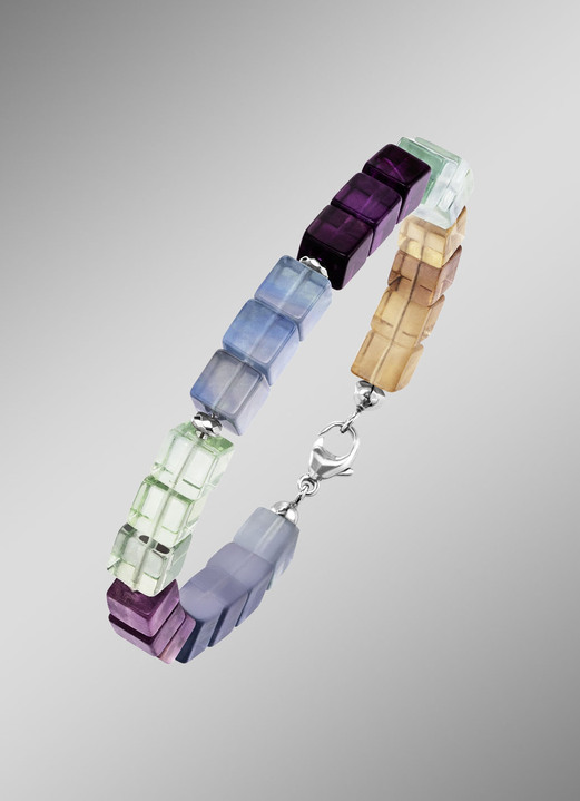 Halsketten - Wunderschöne Garnitur mit Hämatit, beh. und Fluorit in Multicolor, in Farbe , in Ausführung Armband, 19,5 cm lang Ansicht 1