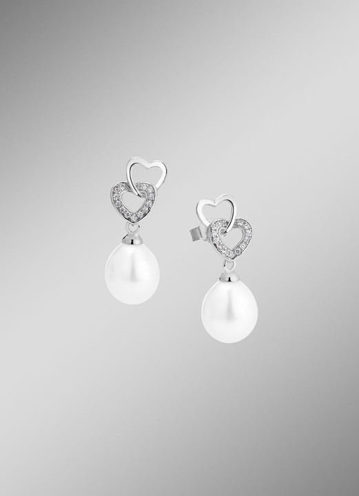 Ohrschmuck - Herzliche Eleganz – Ohrstecker aus Silber mit Perlen und Zirkonia, in Farbe  Ansicht 1