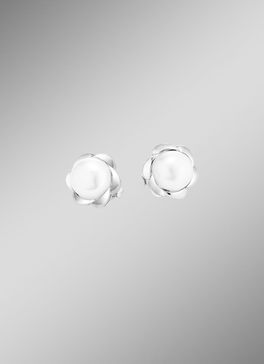 Ohrschmuck - Florale Eleganz – Ohrstecker aus Silber mit Süßwasser-Zuchtperle, in Farbe  Ansicht 1